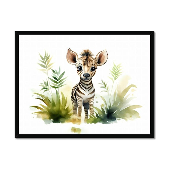 Adorable Cute Baby Zebra Watercolor Jungle Safari Nursery Wall Art