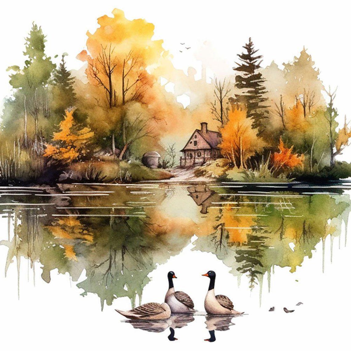 Natures Serenity Cozy Forest 4 A Peaceful Pond Serene Watercolor Poster Print - Image 2