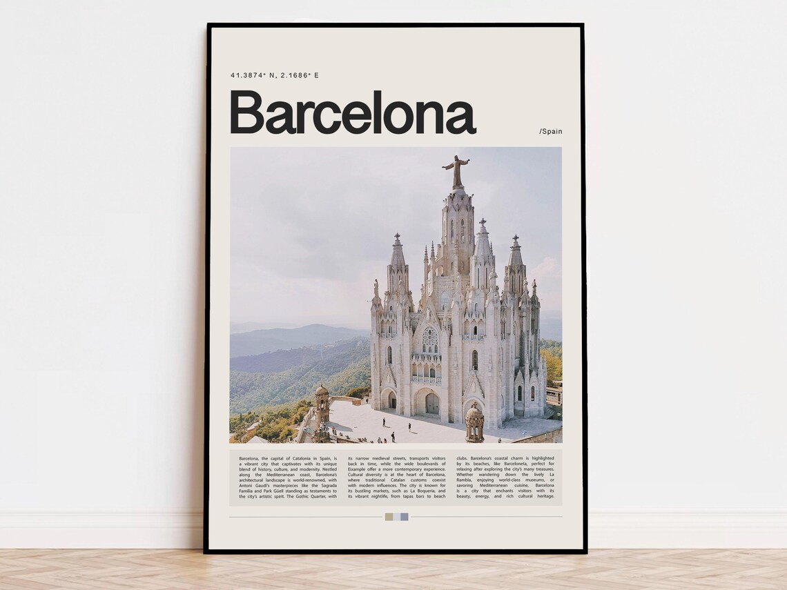 Barcelona Sagrat Cor Church On Tibidabo Hill Spain Travel Poster