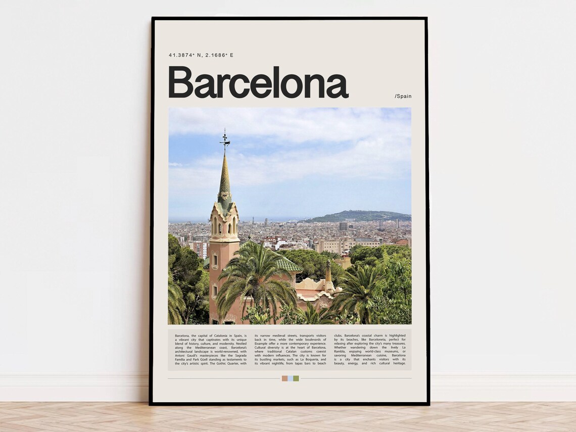 Barcelona Travel Poster, Spain Place Wall Art
