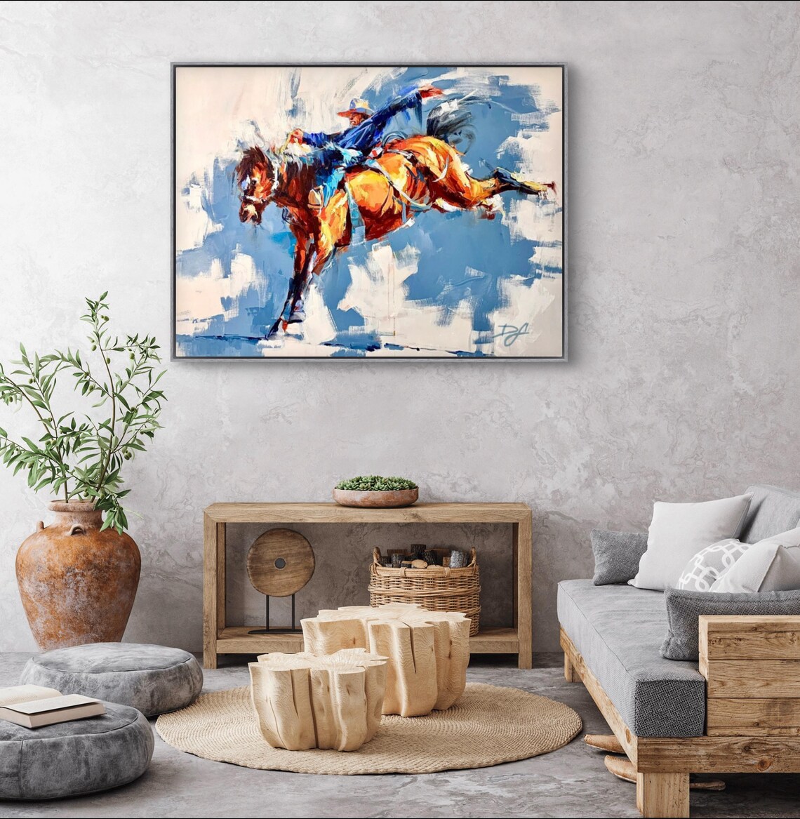 Bronc Rider Rodeo Action Western Oil Painting Cowboy Art Poster