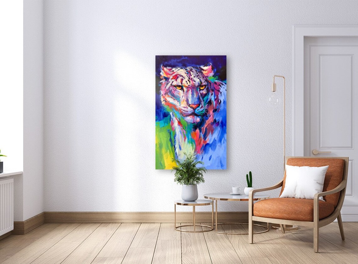 Colorful Snow Leopard Vibrant Abstract Oil Painting Art Poster - Image 2