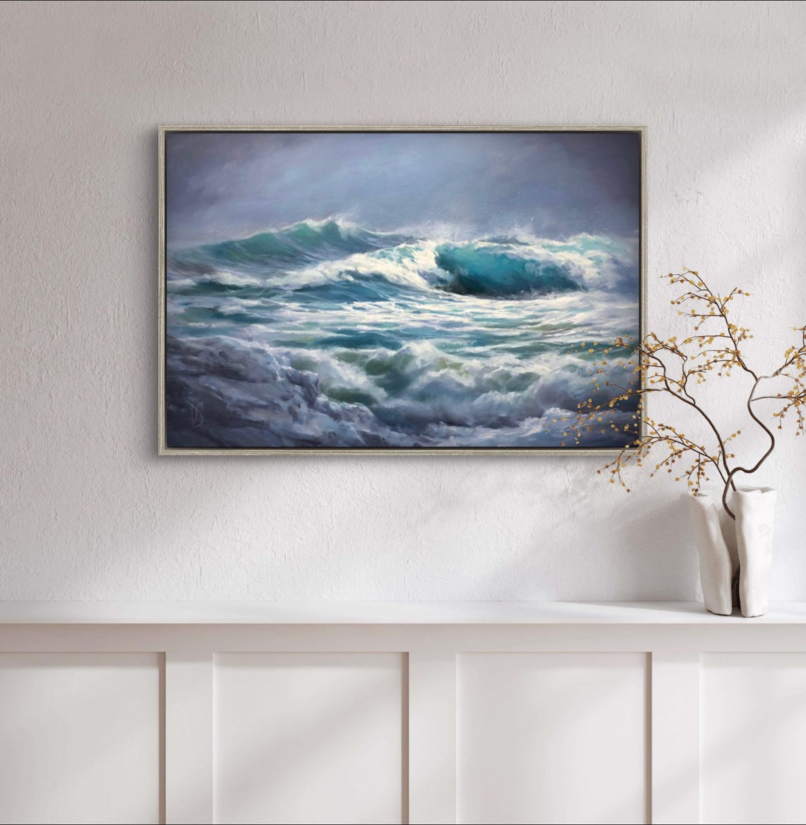 Rolling Blue Ocean Swells Under Overcast Sky Muted Seascape Poster - Image 2