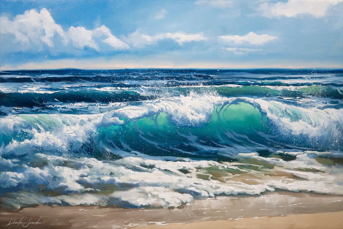 Sunny Beach With Turquoise Waves Crashing Onto A Warm Sandy Shore Poster