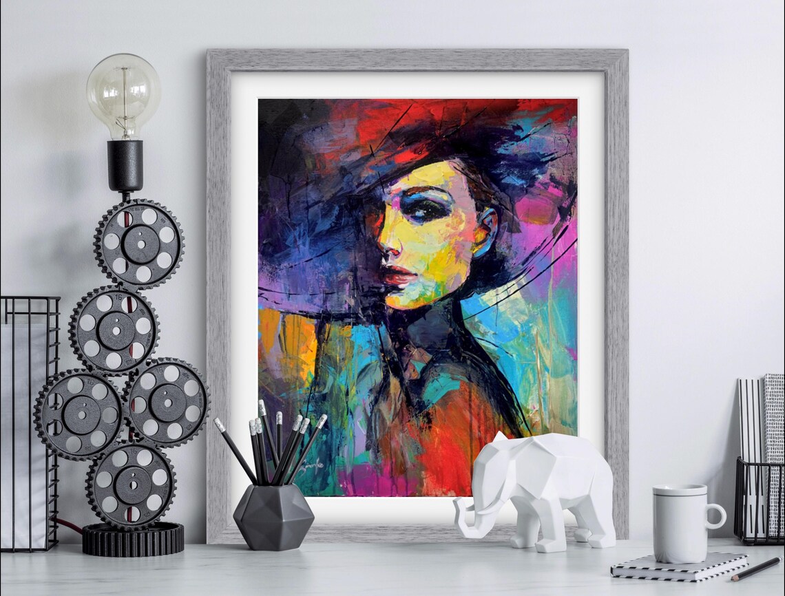 Abstract Colorful Woman Portrait Vivid Oil Painting Art Poster - Image 3