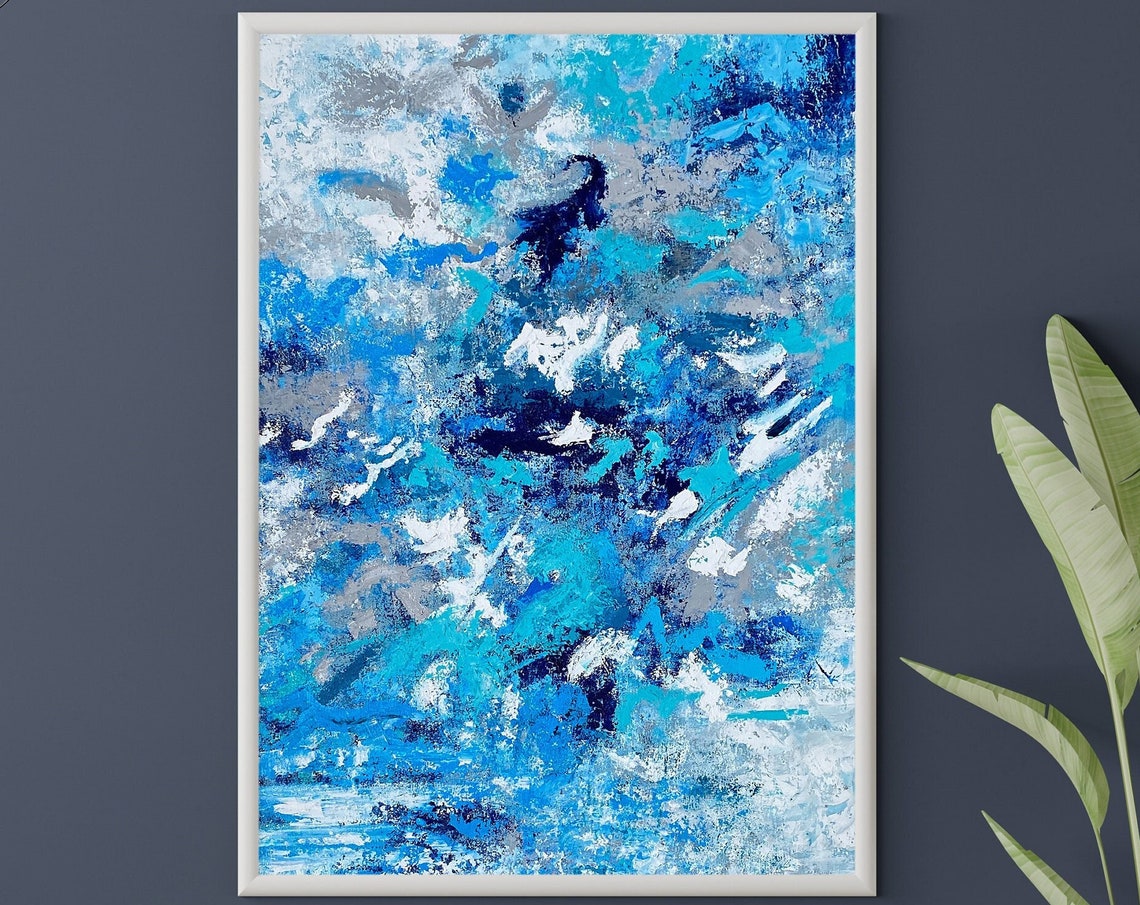 Blue Turquoise Ocean Waves Crashing Abstract Art Modern Wall Poster