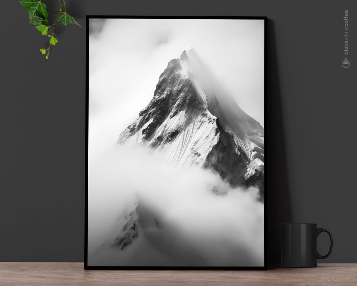 K2 Mountain Print Moody Black And White Landscape