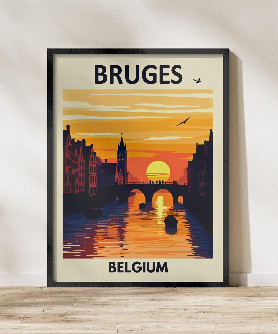 Bruges Belgium Canal Sunset Bridge Historic Vintage Travel Poster - Image 2