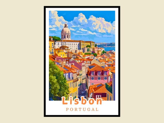 Lisbon Portugal Framed Poster Travel Colorful Cityscape Art Gifts Wall Home Decor