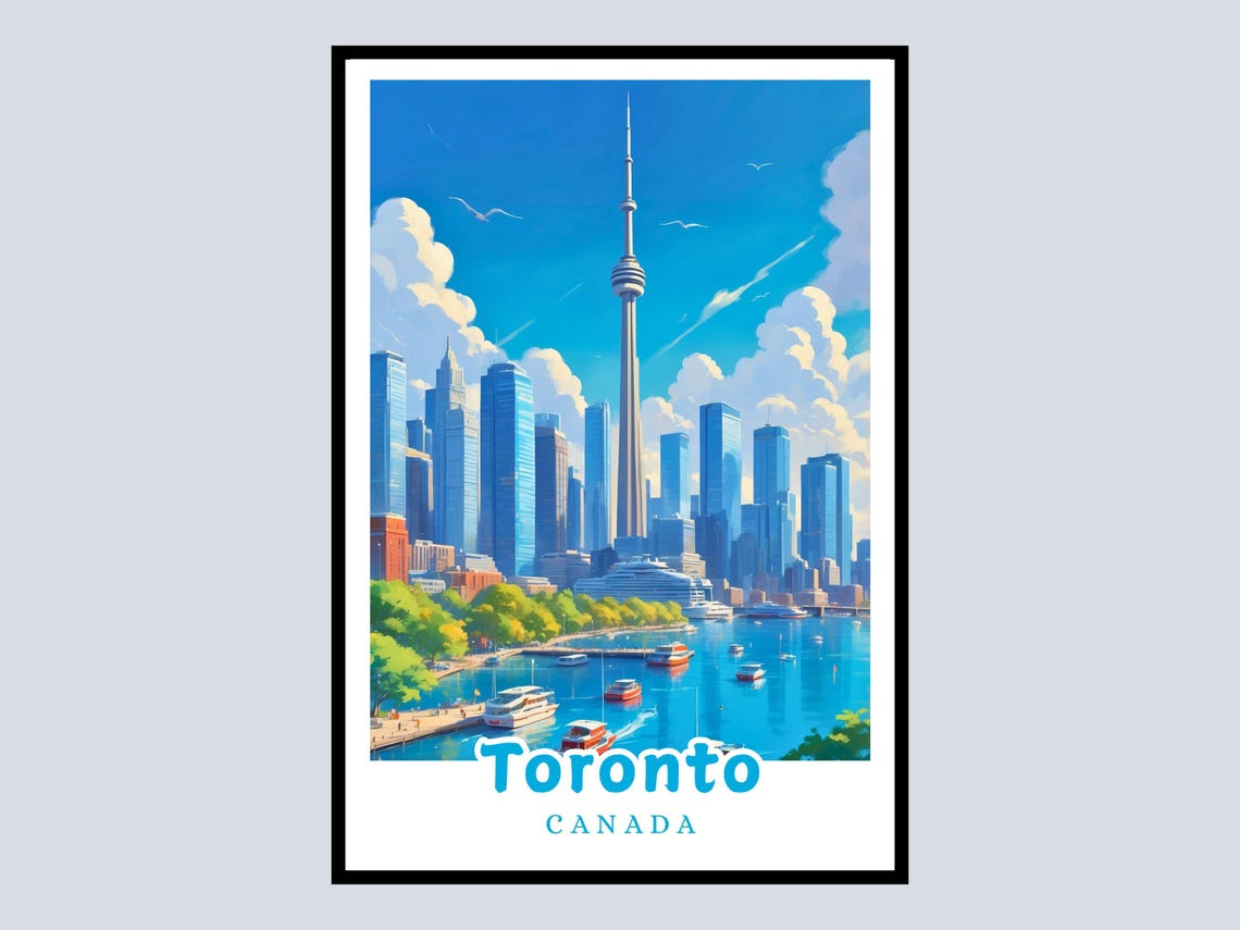 Toronto Canada CN Tower Skyline Harbor Cityscape Travel Poster
