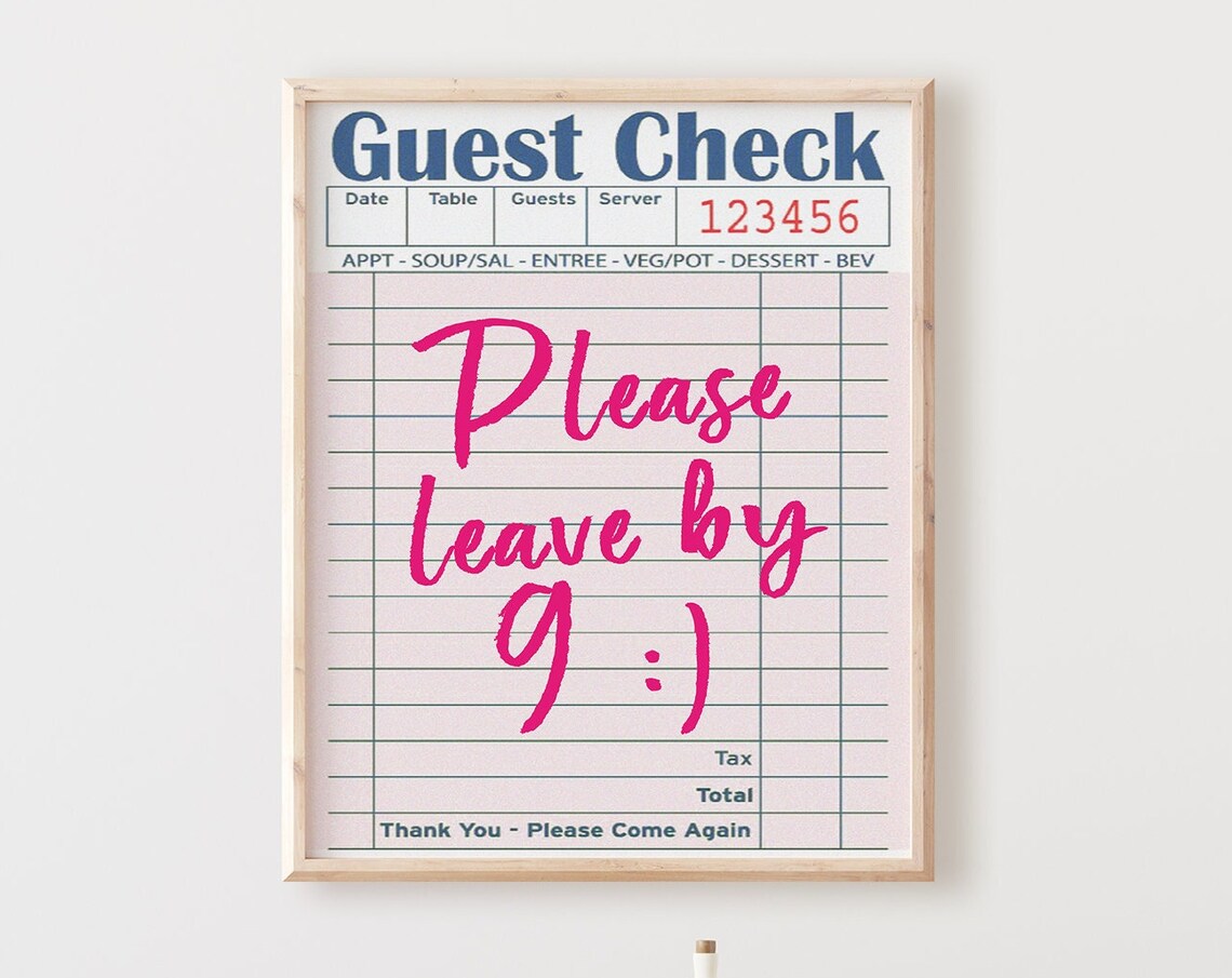 Guest Check Satire Wall Art, Boho Minimalist Retro