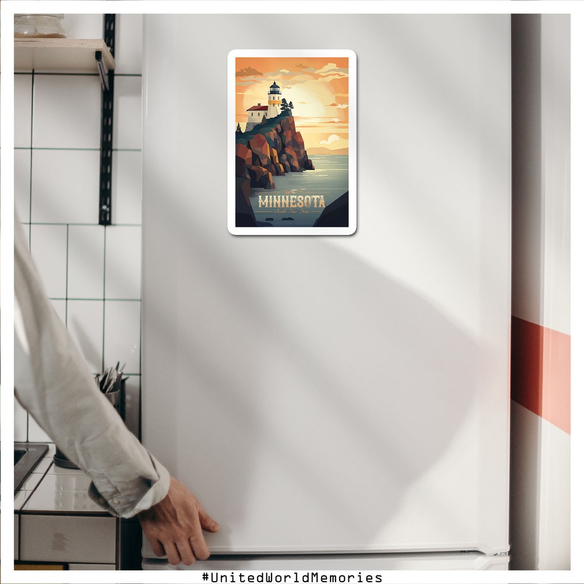 Minnesota North Star State Lighthouse Sunset Retro Travel Poster - Image 3