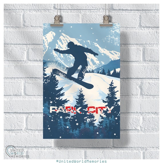 Park City Snowboarding Poster Ski Resort Utah Print Snowboarding Wall Art