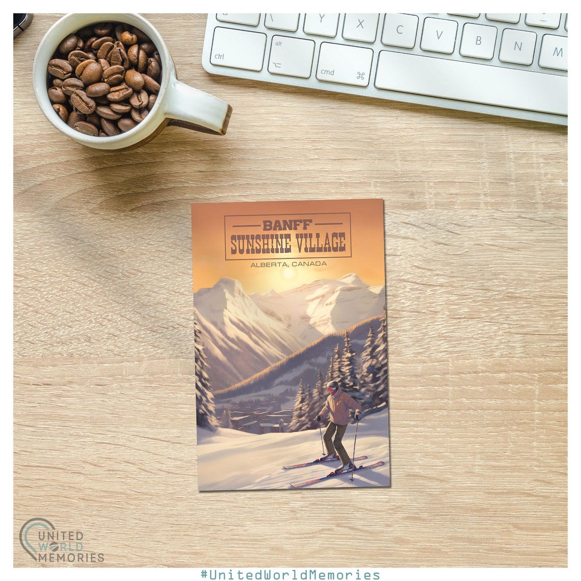 Banff Sunshine Village Alberta Canada Vintage Skier Sunset Ski Poster - Image 2