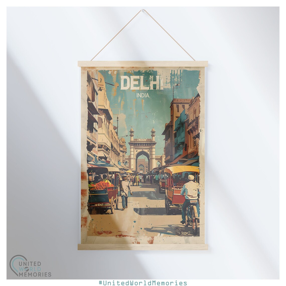 Delhi Vintage Travel Poster, Retro India Print