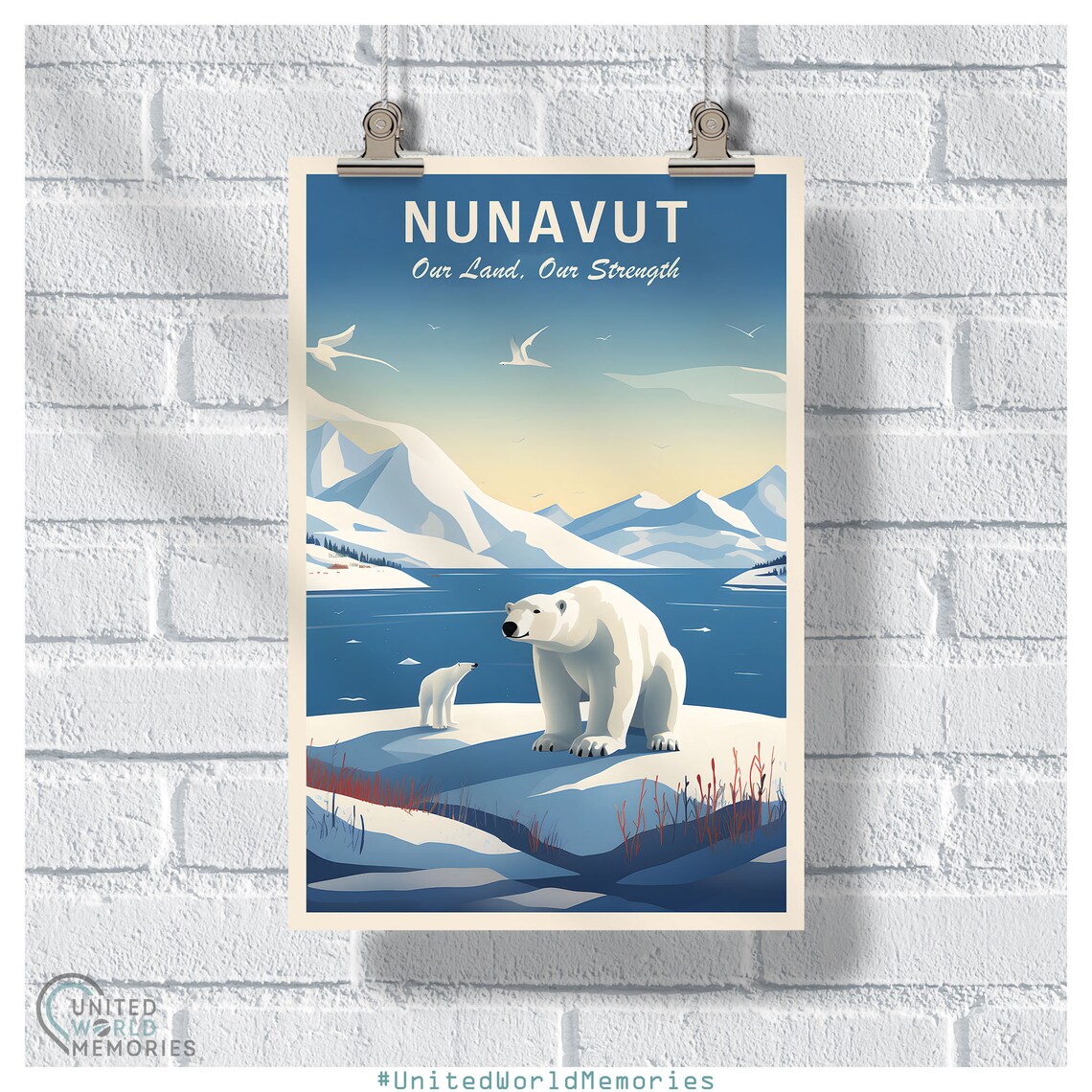 Nunavut Polar Bears Arctic Ice Our Land Our Strength Wildlife Poster