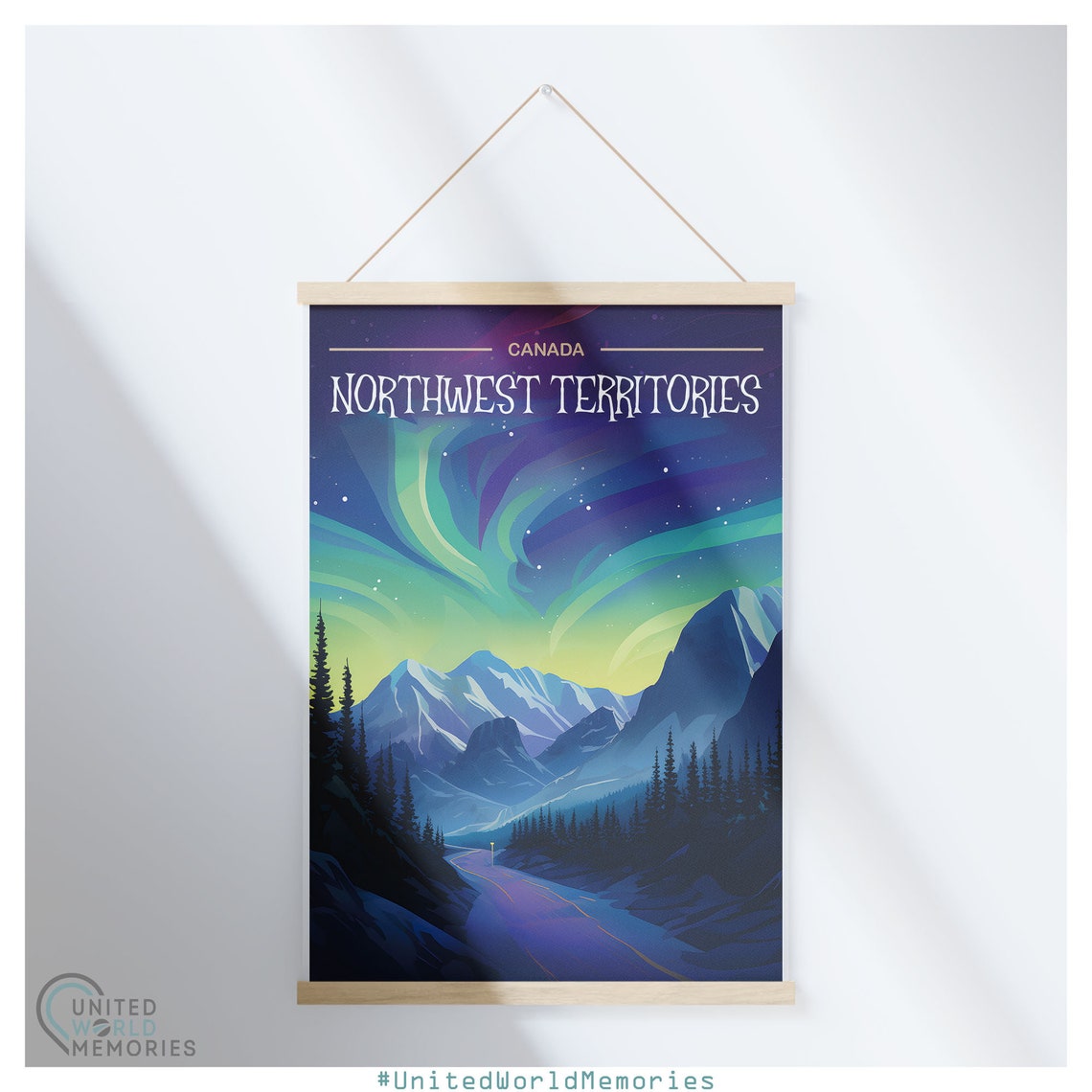 Northwest Territories Aurora Borealis Night Road Mountains Sky Poster - Image 5