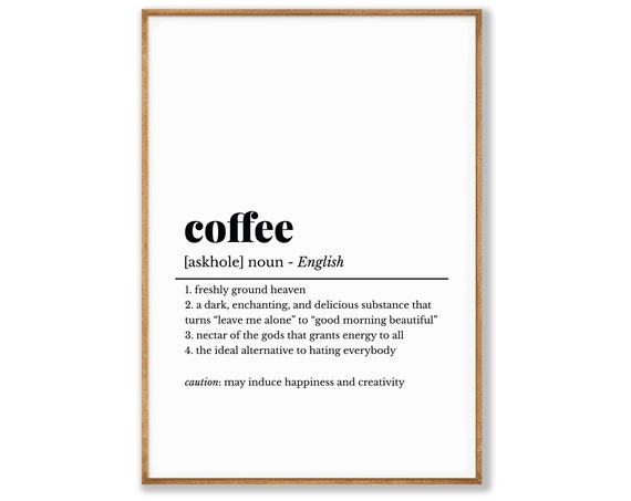 Coffee Definition Wall Art Coffee Poster Coffee Lover Gift Coffee Bar Decor Coffee Bar Art Coffee Wall Art Bar Cart Print