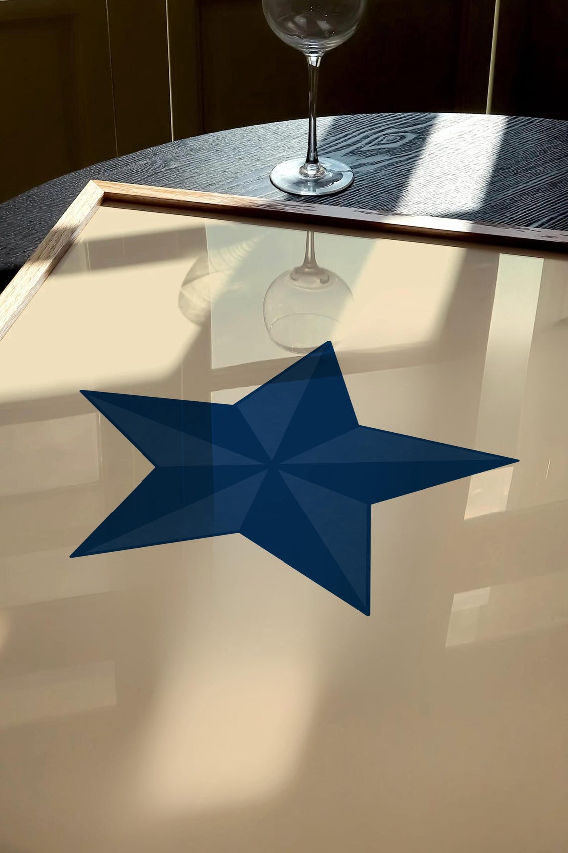 Navy Blue Geometric Star Cream Minimalist Modern Decor Poster - Image 2