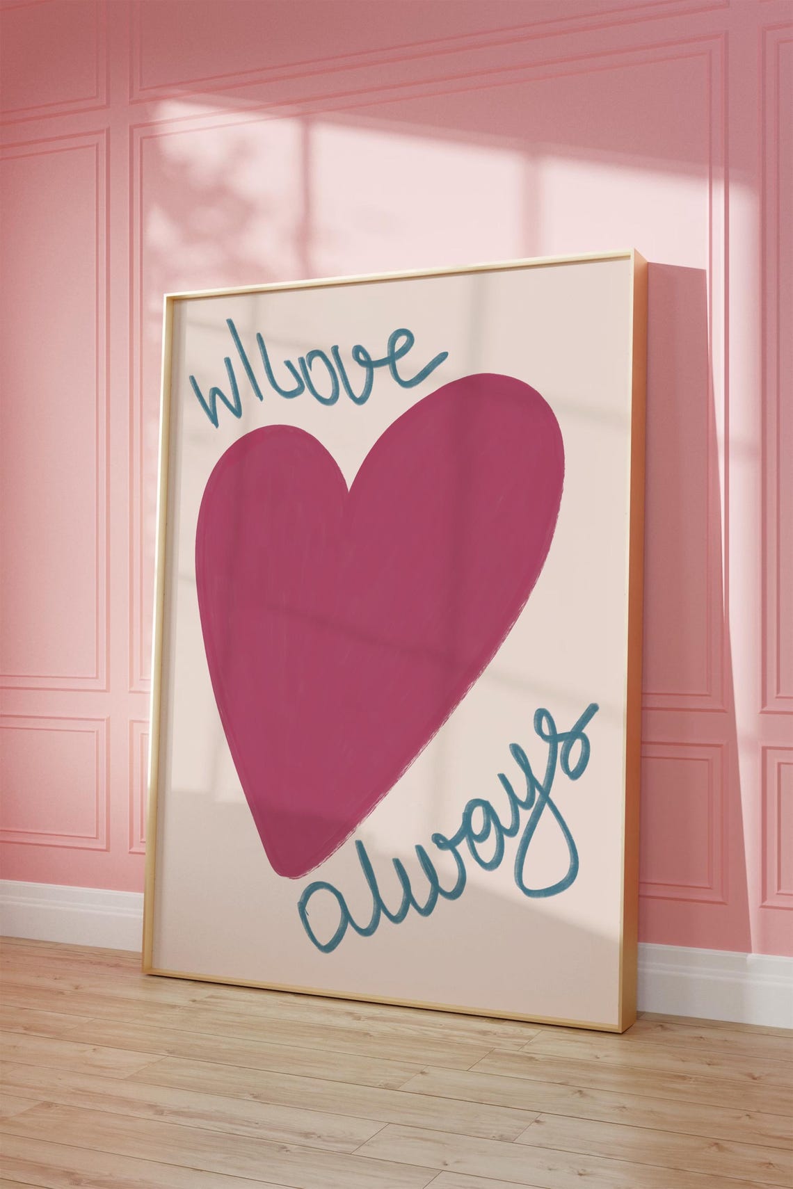 With Love Always Big Magenta Heart Teal Script Love Quote Poster - Image 3