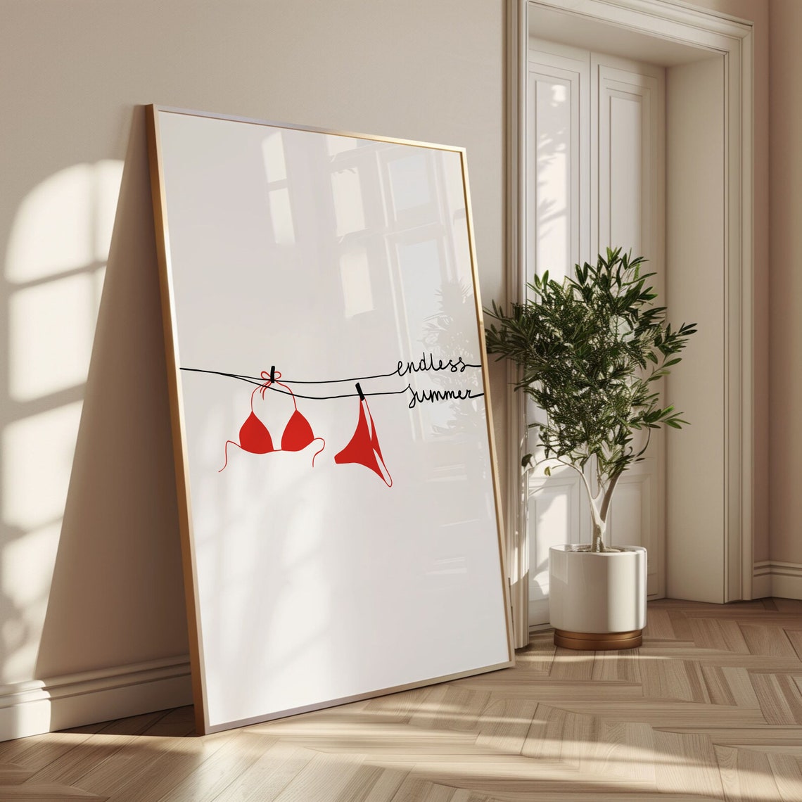 Endless Summer Red Bikini Clothesline Minimalist Beach Poster - Image 3