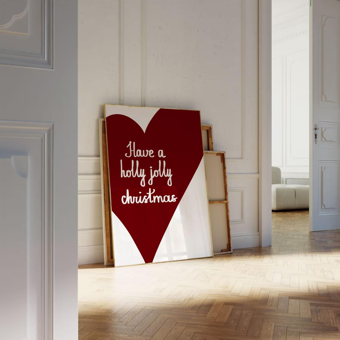 Have A Holly Jolly Christmas Red Heart White Script Holiday Poster - Image 3