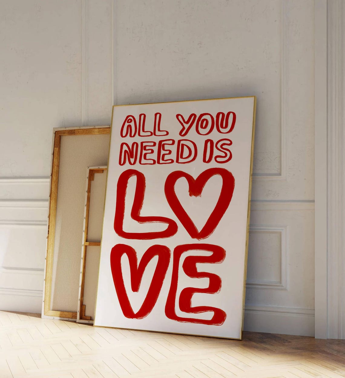 All You Need Is Love Red Brush Lettering Heart Shapes Quote Poster - Image 2