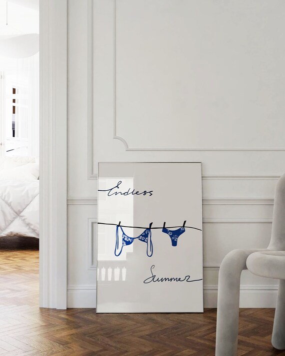 Endless Summer Blue Bikini Clothesline Coastal Beach Art Poster