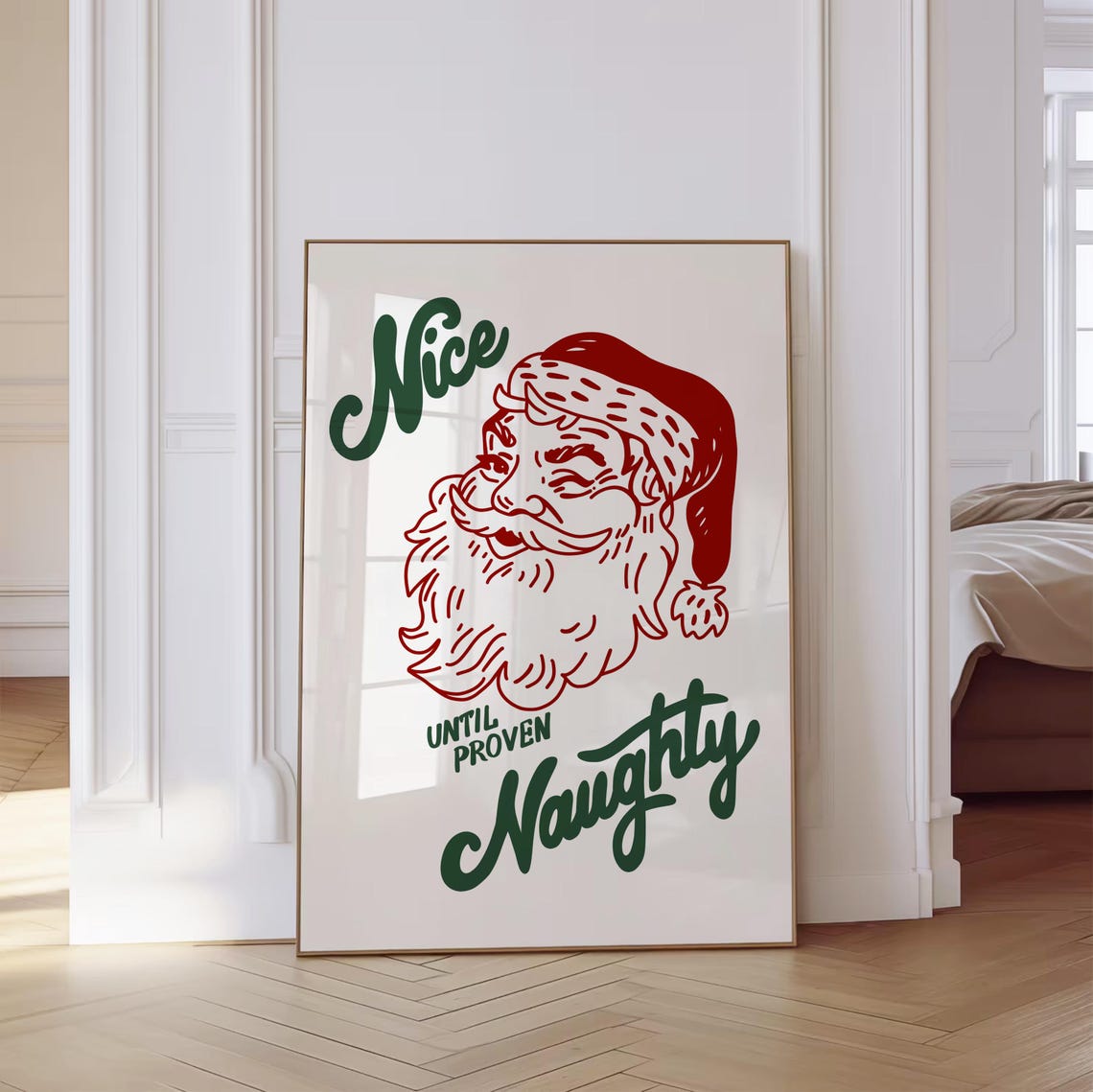 Nice Until Proven Naughty Vintage Red Santa Face Christmas Poster - Image 3