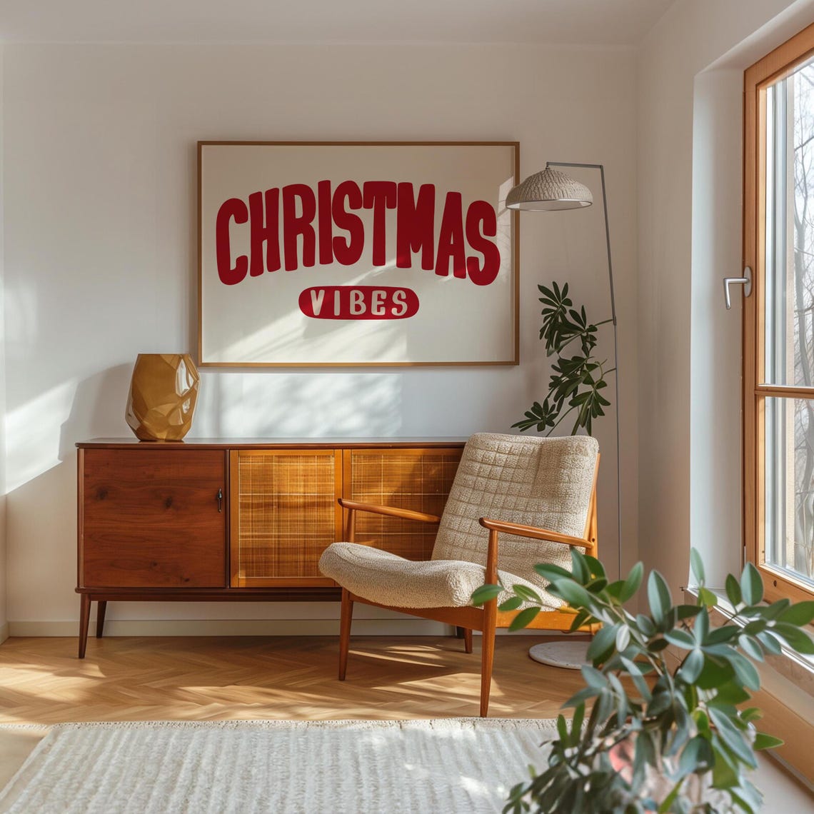 Christmas Vibes Red Retro Arched Lettering Holiday Horizontal Poster - Image 2
