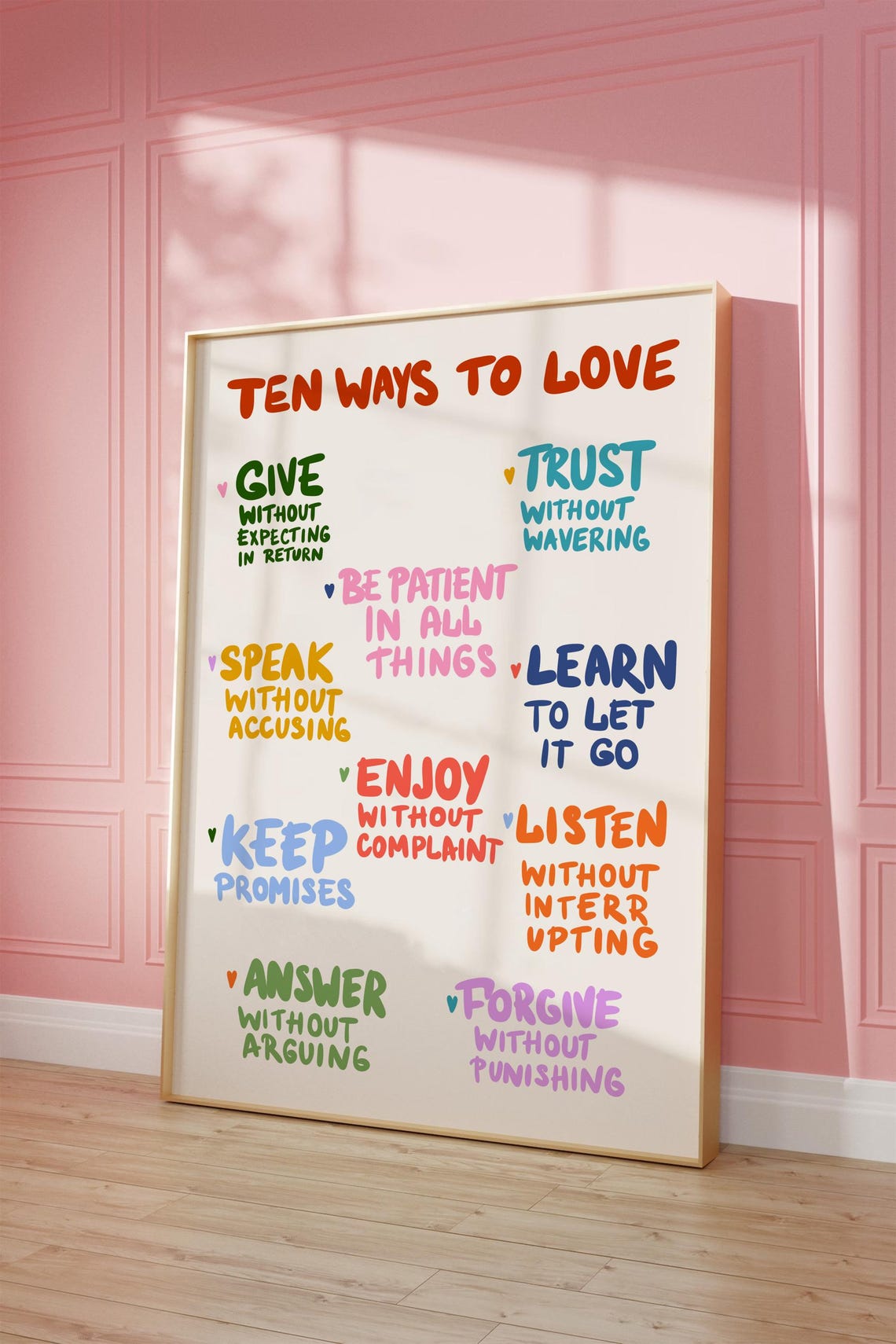 Ten Ways To Love Ten Colorful Hand Lettered Inspirational Rules Poster - Image 3
