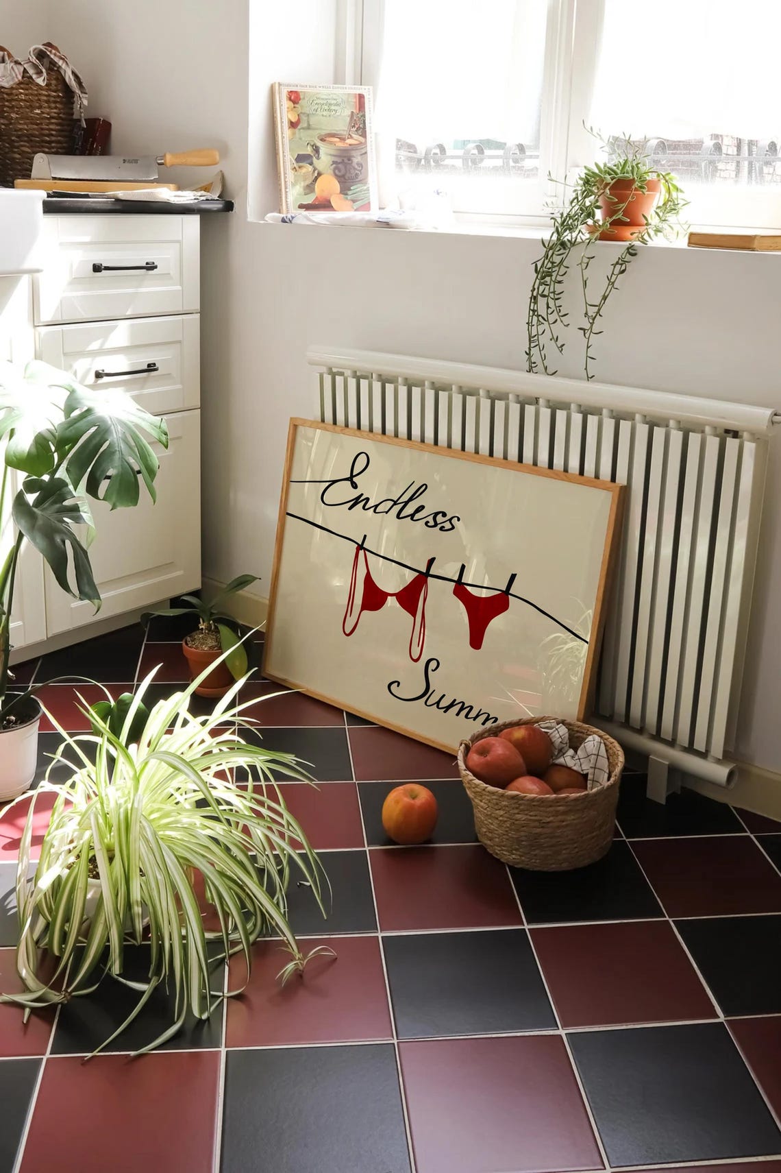 Endless Summer Red Bikini Clothesline Script Minimal Beach Poster - Image 2