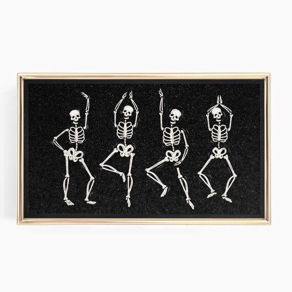 Dancing Skeletons Black Glitter Background Funny Halloween Party Poster