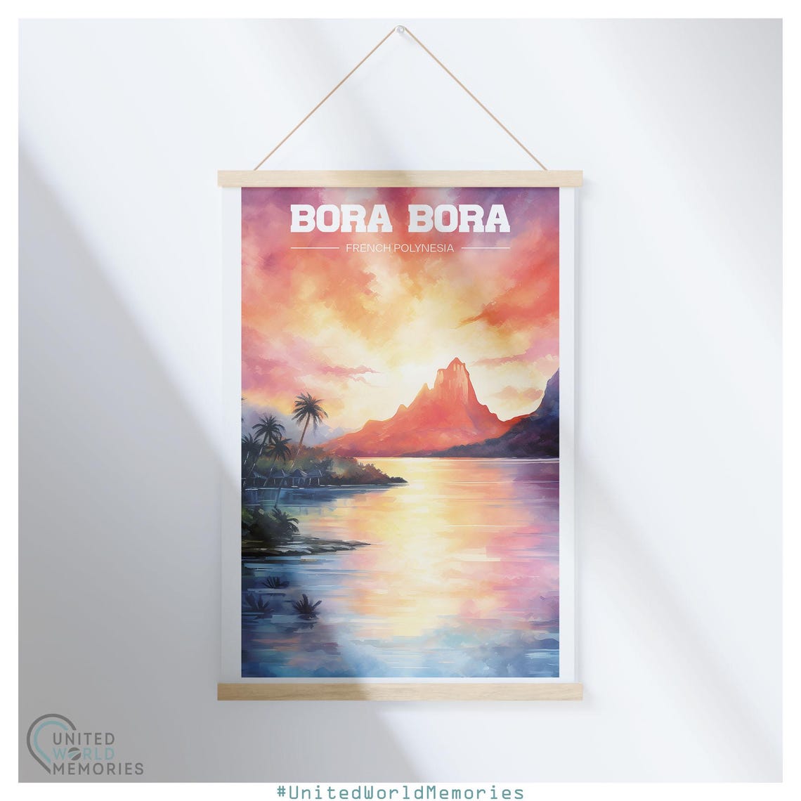 Bora Bora French Polynesia Sunset Lagoon Watercolor Travel Poster - Image 4