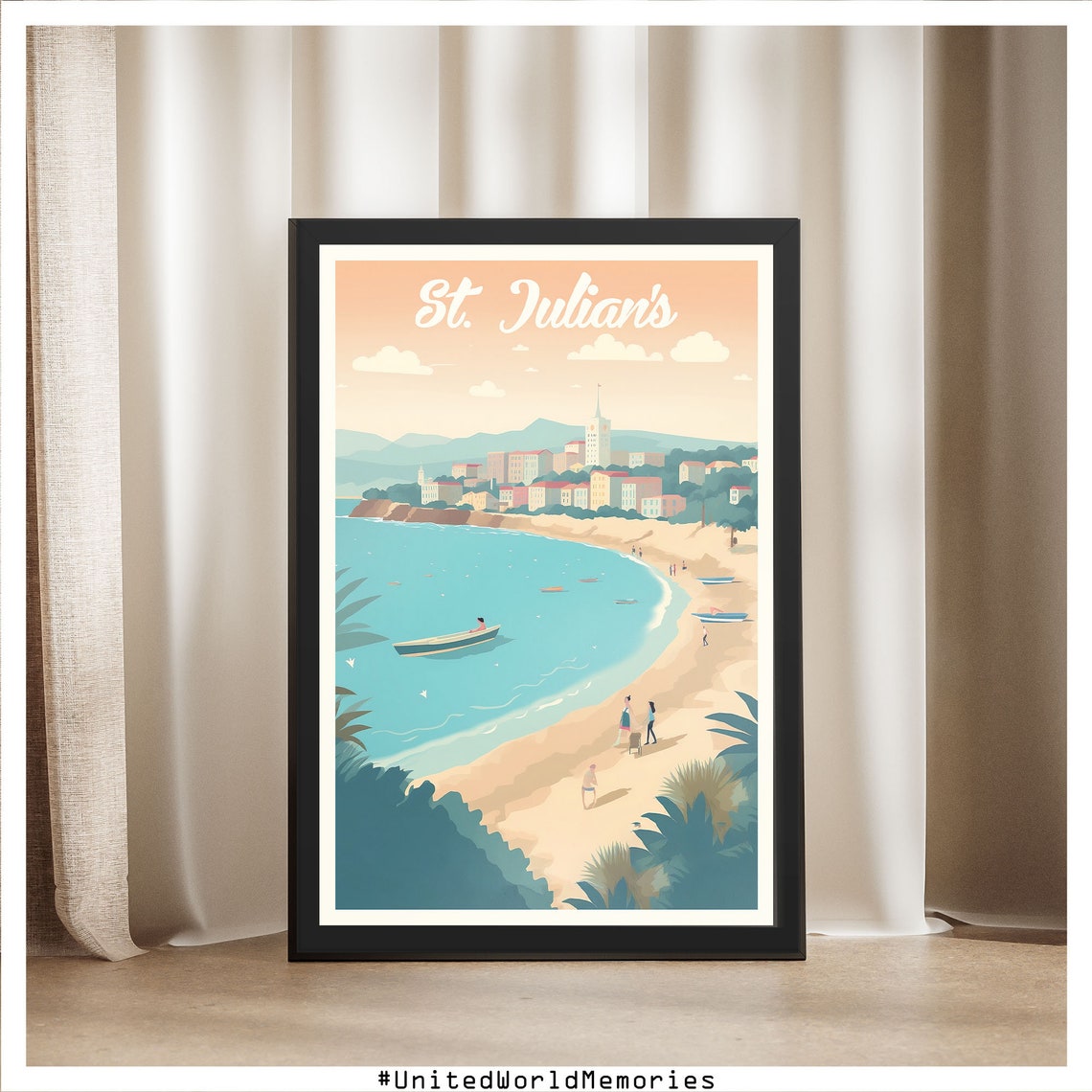 St Julian's Malta Bay Coastal Town Mediterranean Beach Travel Poster - Image 5