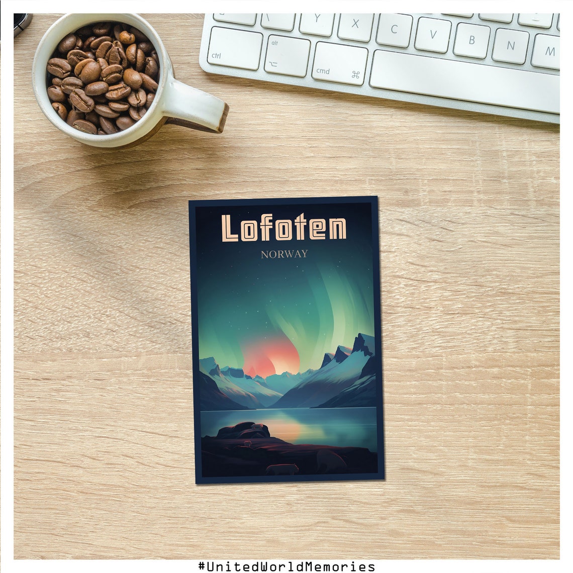 Lofoten Norway Northern Lights Fjord Mountains Night Travel Poster - Image 4