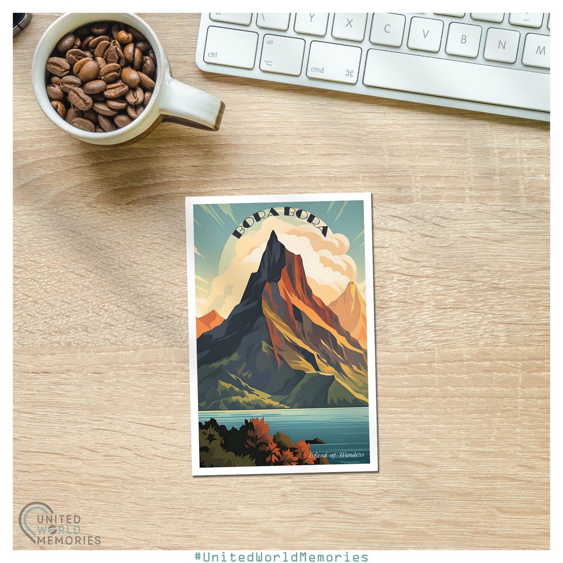 Bora Bora Island Mount Otemanu Peak Lagoon Vintage Travel Poster