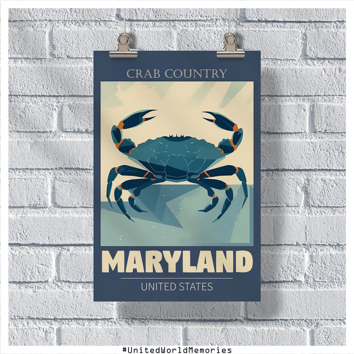 Maryland Crab Country Blue Crab Vintage Seafood Travel Poster Art