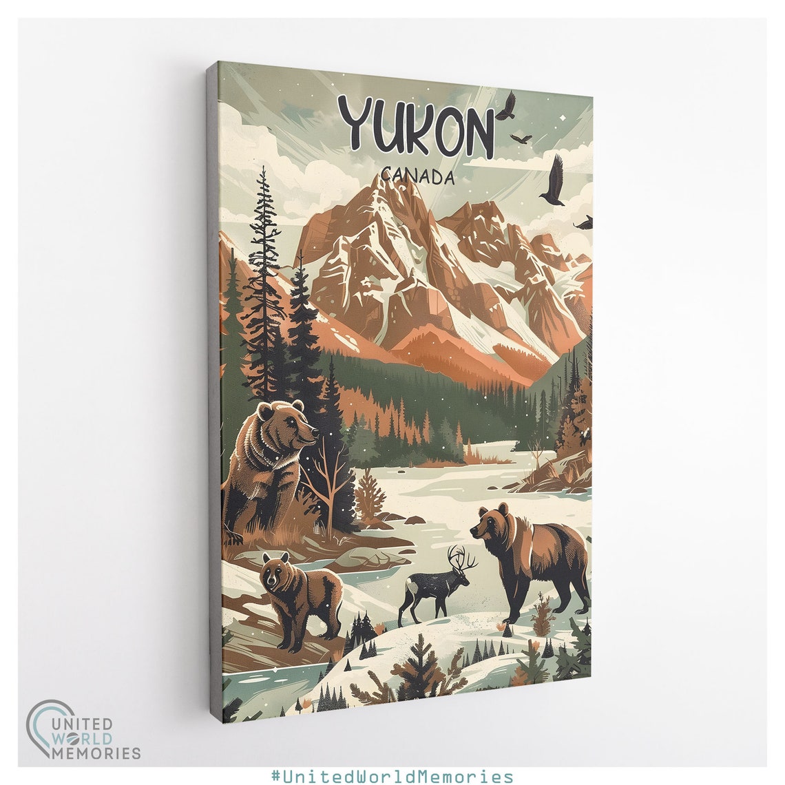 Yukon Canada Grizzly Bears Elk Snowy Valley Mountain Wildlife Poster - Image 3