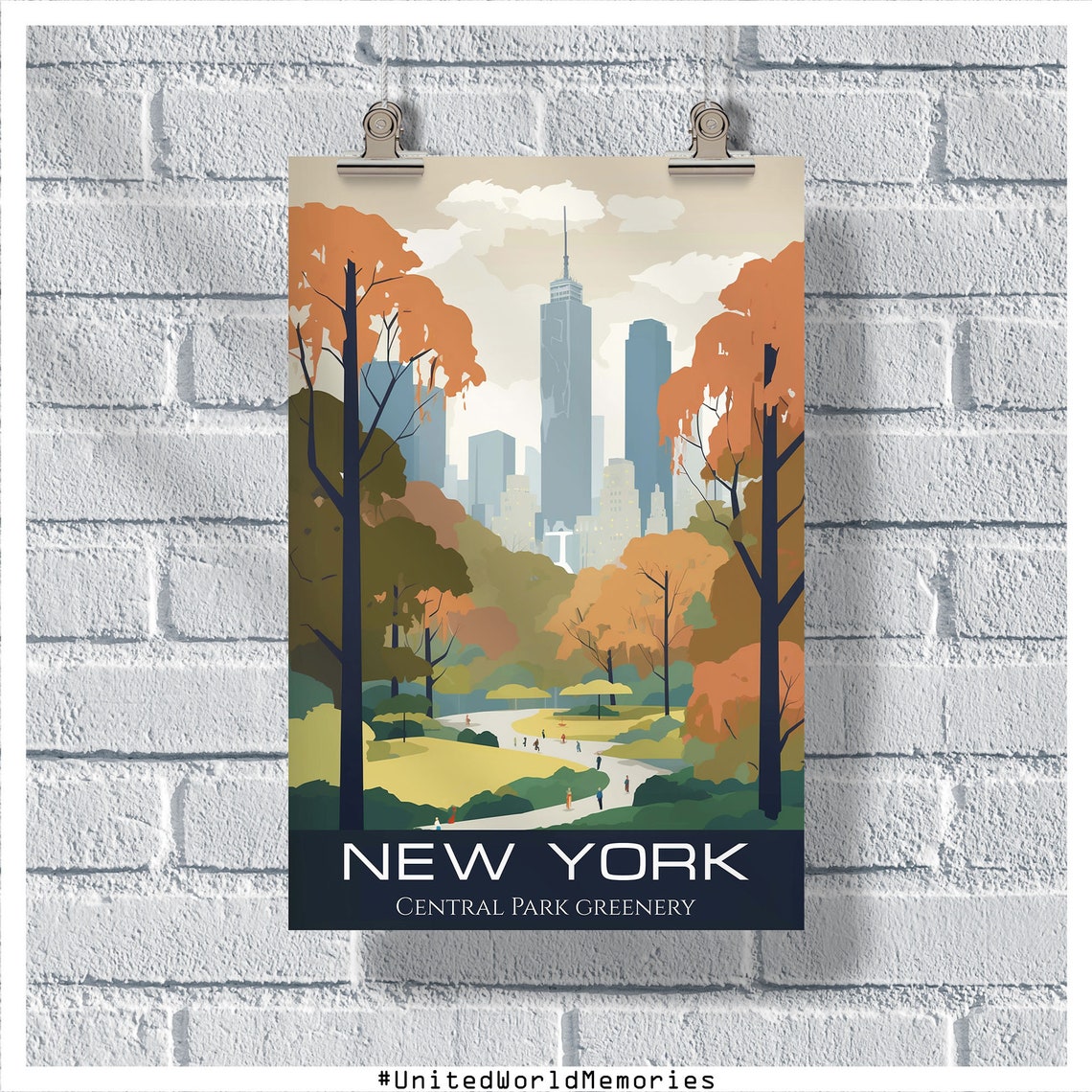 New York Central Park Fall Autumn Foliage Skyline Stroll Poster