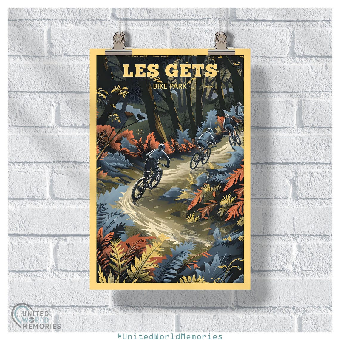 Les Gets Bike Park Forest Trail Mountain Bikers Autumn Sports Poster