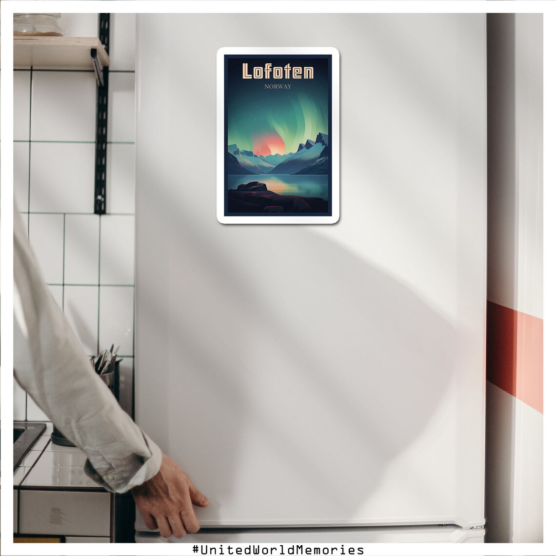 Lofoten Norway Northern Lights Fjord Mountains Night Travel Poster - Image 3