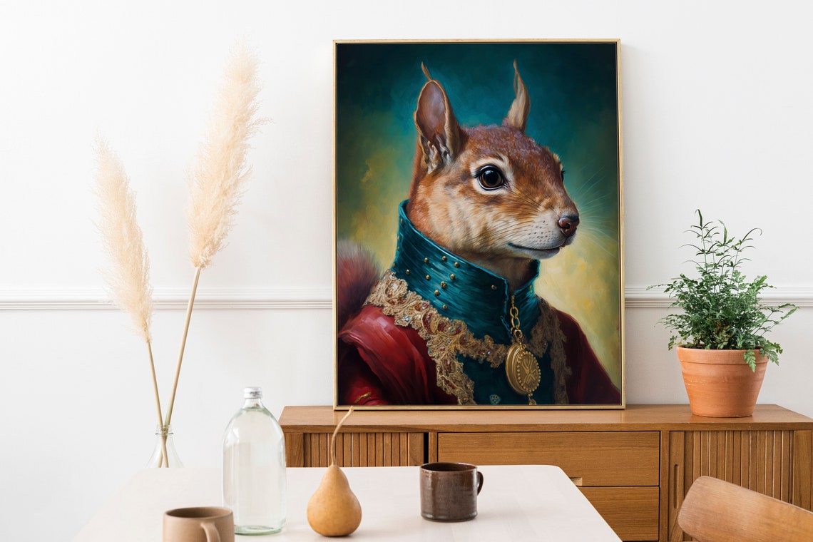 Regal Squirrel Noble Portrait Red Coat Aristocrat Animal Wall Art