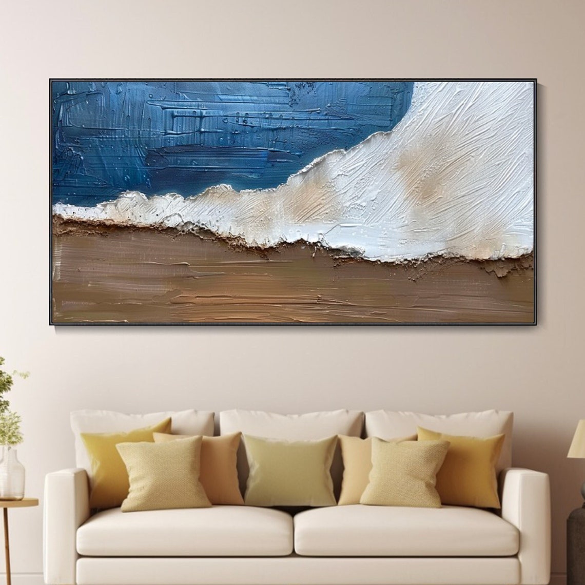 Abstract Blue Coastal Wave Beach Textured Oil Painting Sea Poster