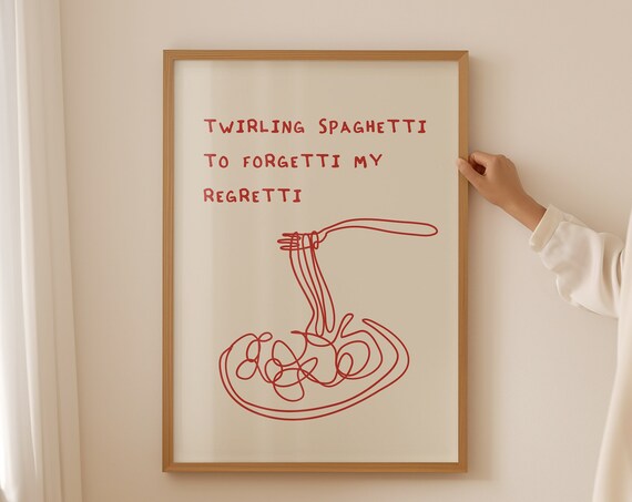 Pasta Wall Art Funny Pasta Quote Print Trendy Kitchen Decor Spaghetti Poster Cute Kitchen Quote Print Retro Kitchen Decor Art Red