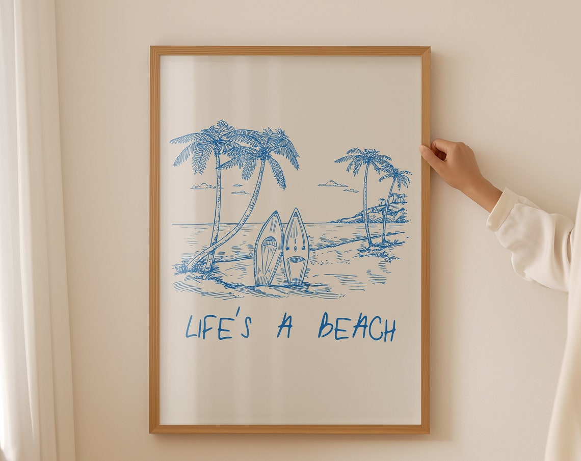 Life's A Beach Palm Trees Surfboard Coastal Art Home Decor Poster - Image 4