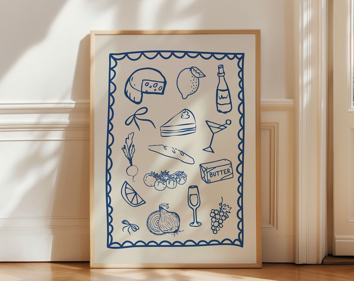 Dinner Party Vintage Food Poster, Wine And Cheese Print