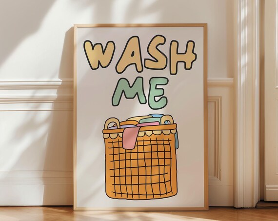 Wash Me Poster Funny Laundry Print Laundry Room Decor Cute Quote Print Minimalist Wall Art Laundromat Poster Retro Laundry Room Print