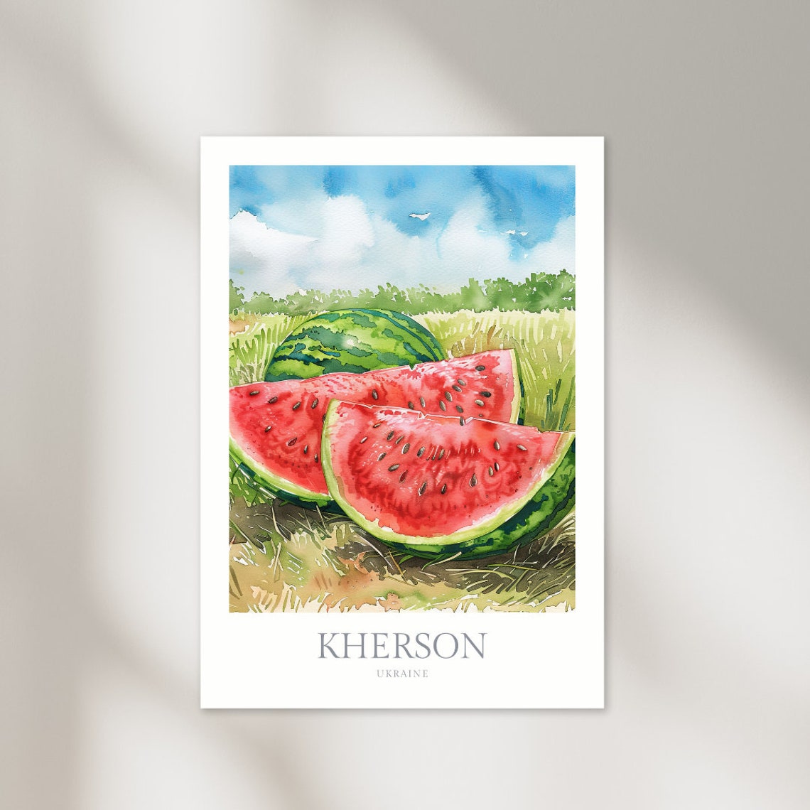 Kherson Ukraine Watermelon Harvest Summer Field Watercolor Poster