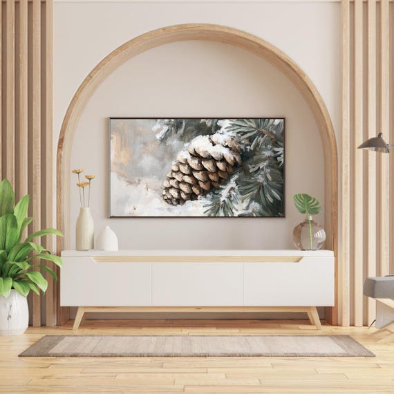 Winter Pinecone Forest Tv Art For Frame Tv Vintage Oil Painting Instant Frame Tv Art Winter Forest Screensaver Frame Tv Art